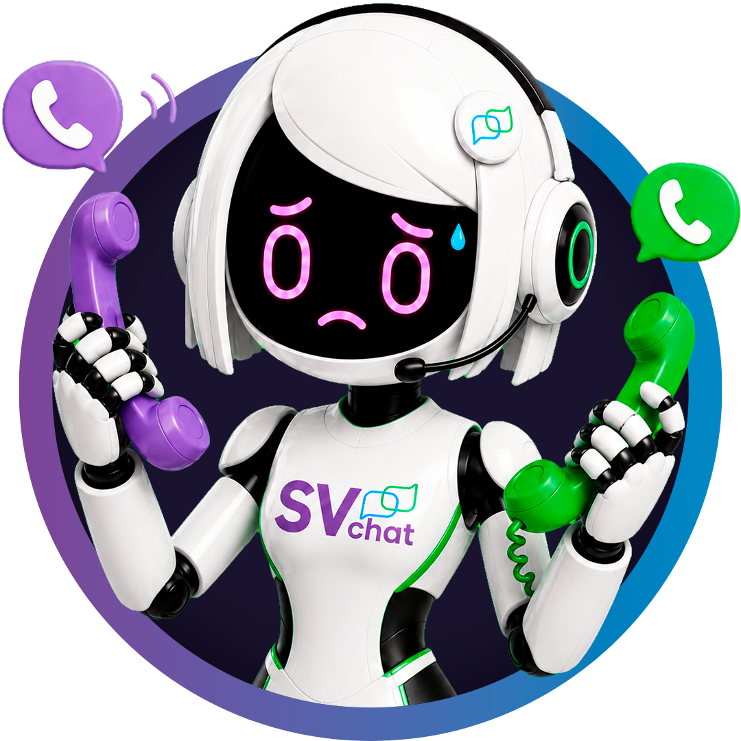 Robô SVChat segurando telefones